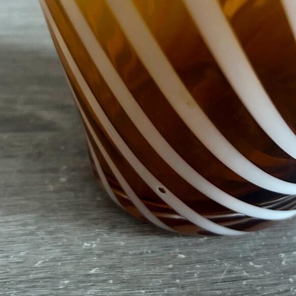 VNTG MCM Hand Crafted White/Amber Spiral Glass Hourglass Shaped Jar Style Vase - Picture 7 of 9